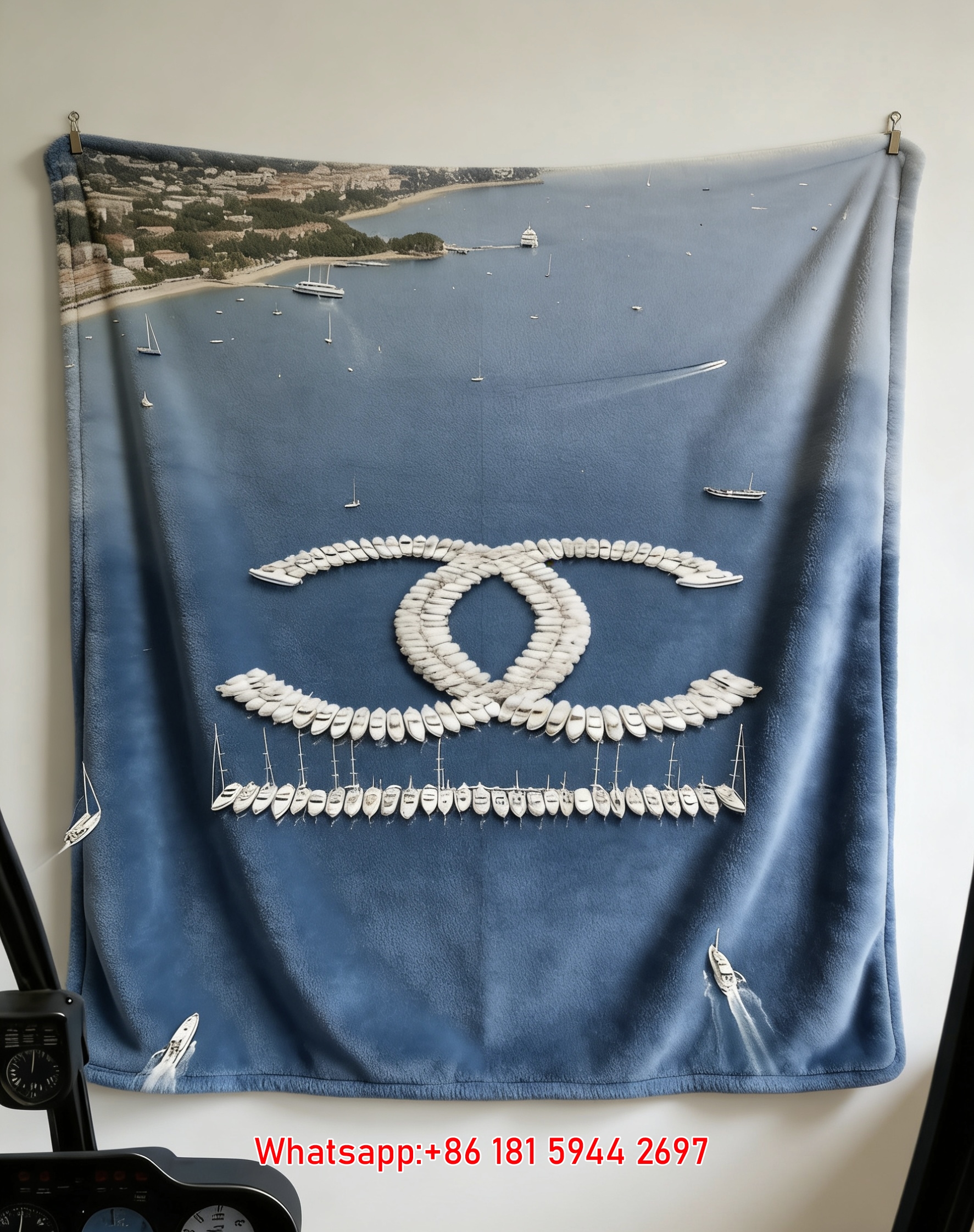 Designer Inspired Chanel Blanket  Custom Mediterranean Yacht CC Logo Flannel Throw Wall Art Ultra Soft IMG_7191